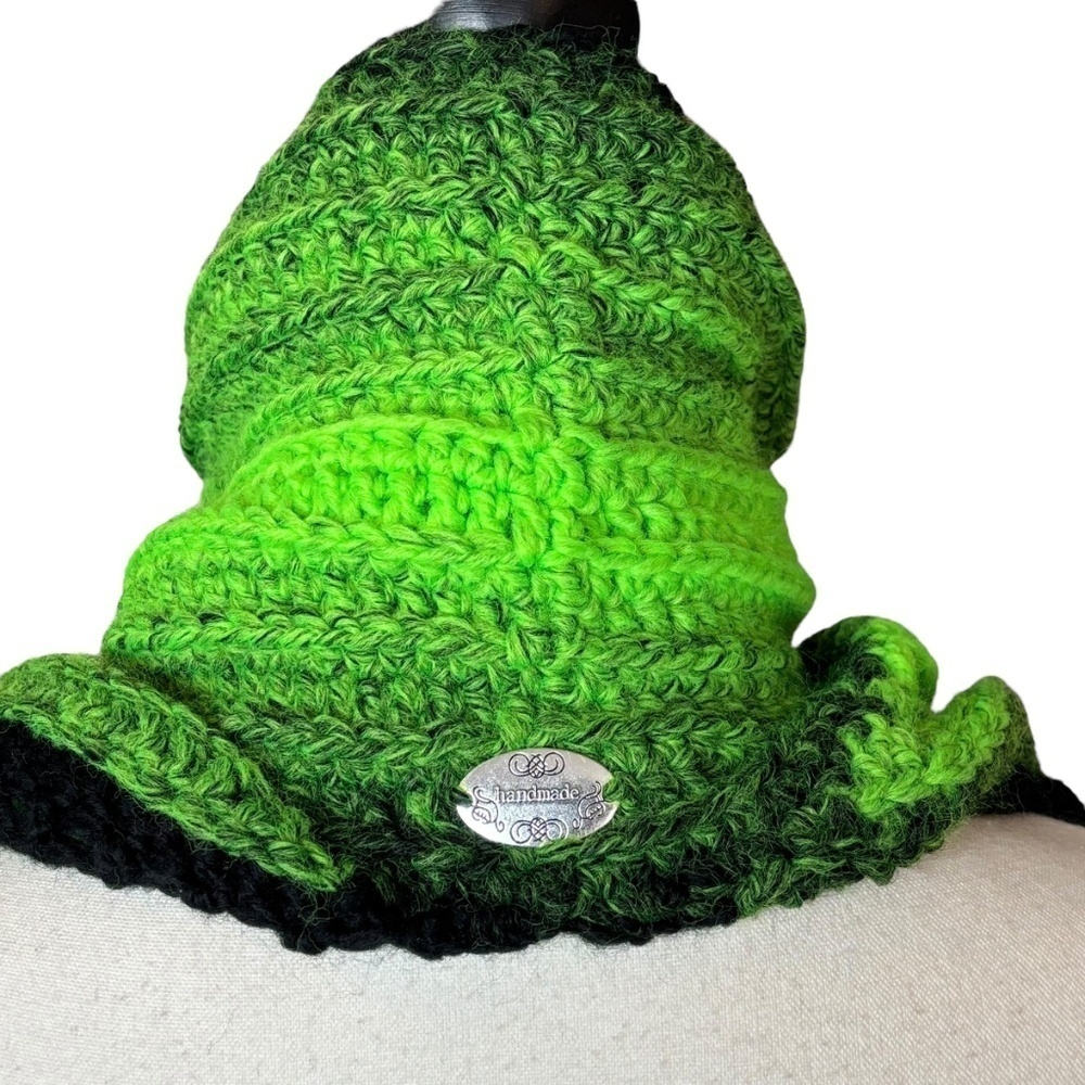 Handcrafted Crochet Cowl Neck Scarf With Fringe New Handmade by Seller Knit - Picture 10 of 16